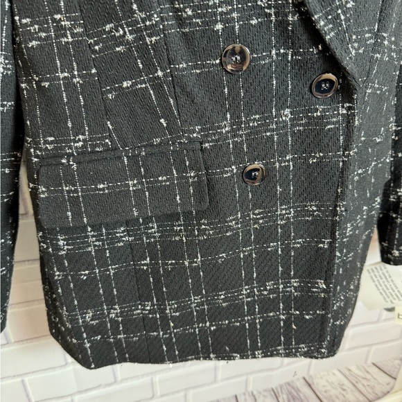 Bar IlI Women's Metallic Plaid black One-Button Blazer/size L - Picture 4 of 15